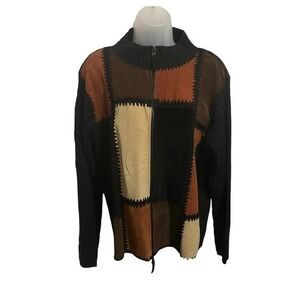 Vintage Designers Studio Originals 100% Leather Brown Patchwork Jacket Size XL